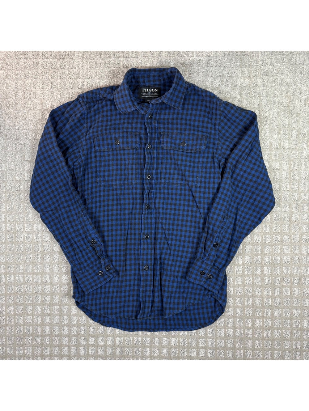 Filson Blue Black Buffalo Check Flannel Shirt XS